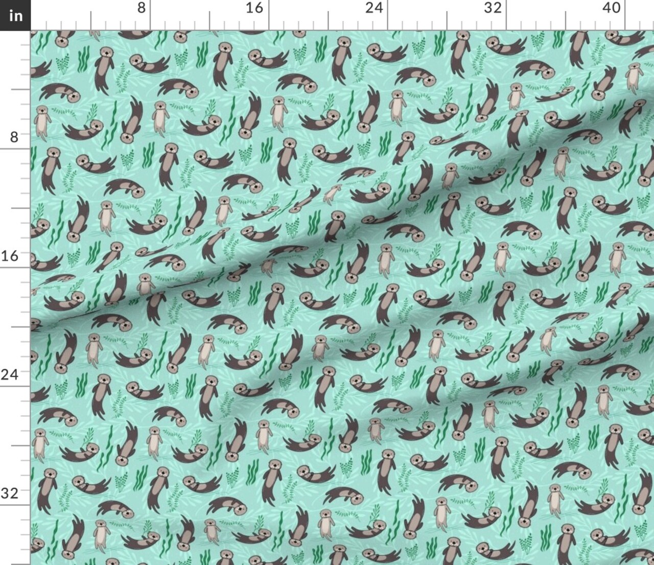 Otters Otter Ocean Seaweed Aquatic Animals Kelp Cute Nautical Animal Custom Printed Fabric by Spoonflower Various Fabrics by the Yard or Fat Quarter